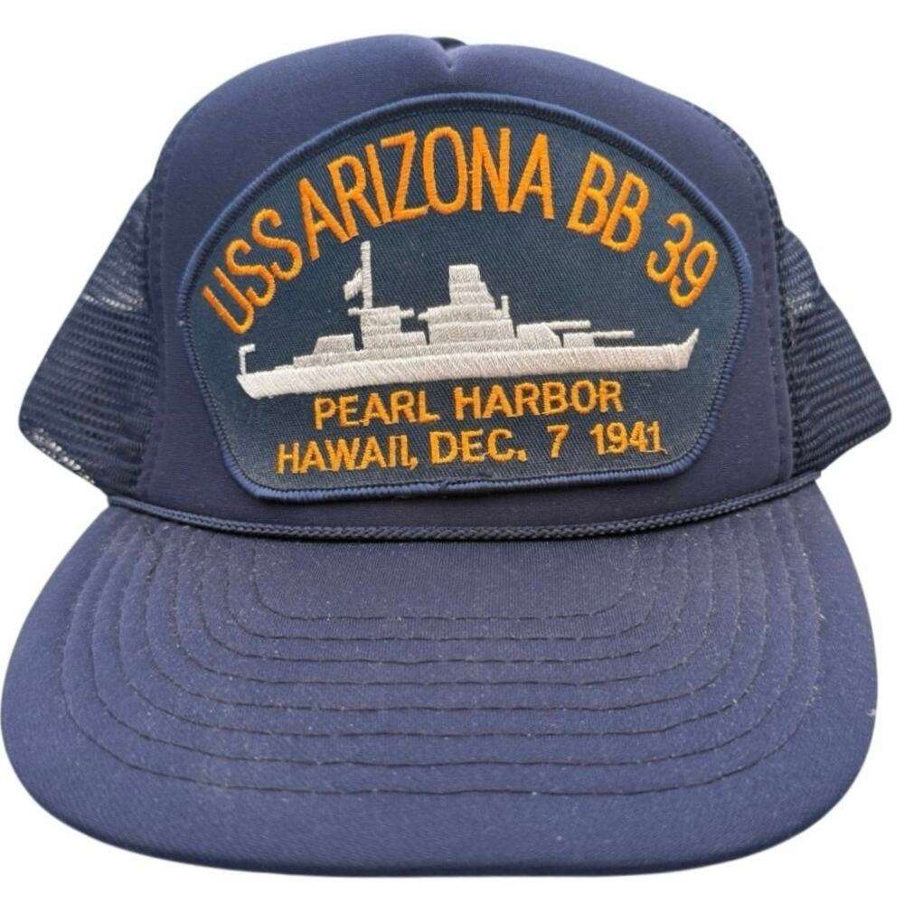 Vintage USS Arizona BB 39 Pearl Harbor Trucker Hat Headmost Snapback Mesh Cap